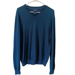 Joseph & Lyman Merino Wool Sweater Men‎ Large Blue V Neck Pullover Soft Knit